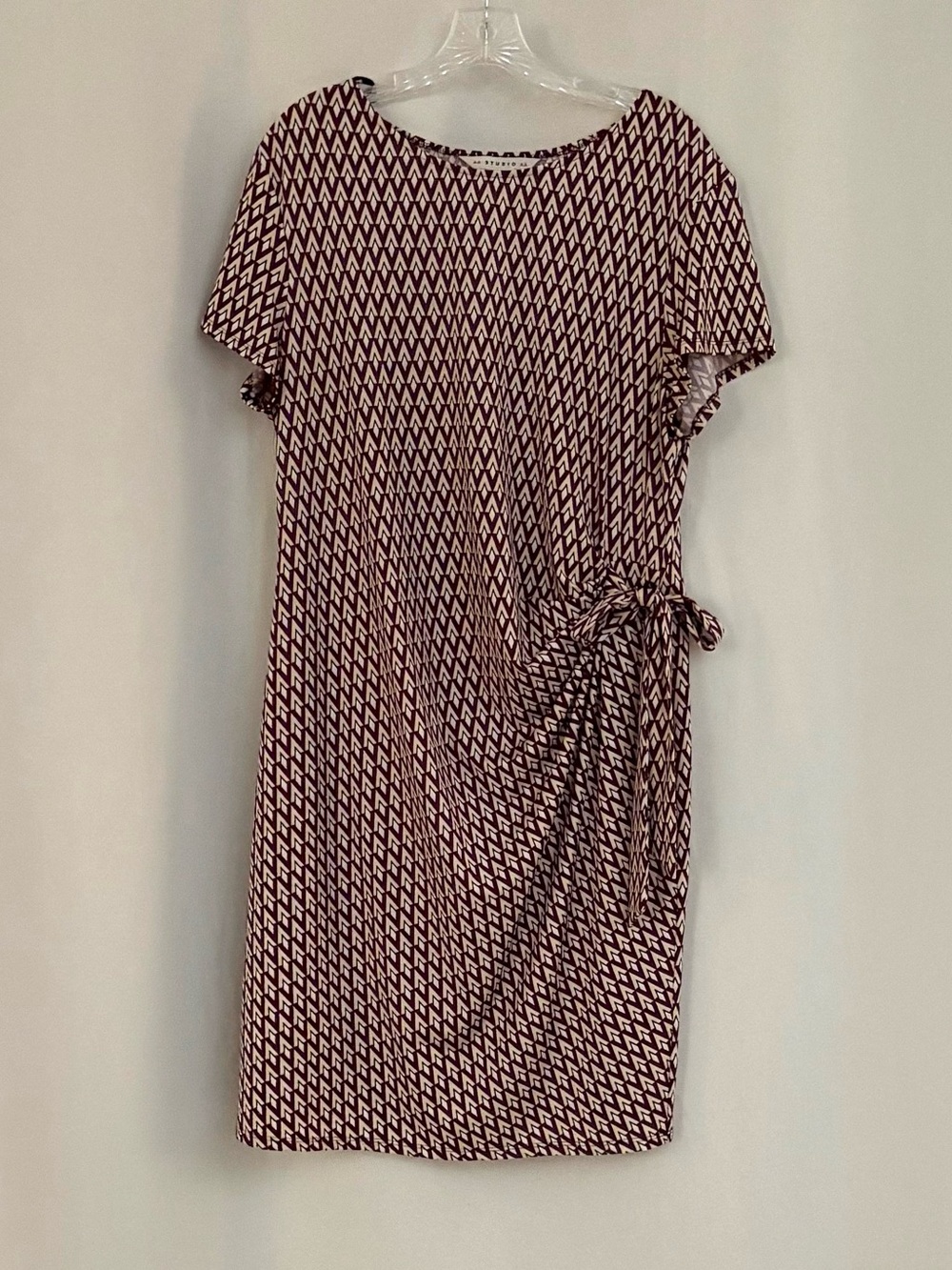 Aa Studio Short Sleeve Tie-Waist Sheath Dress - Burgundy Pattern